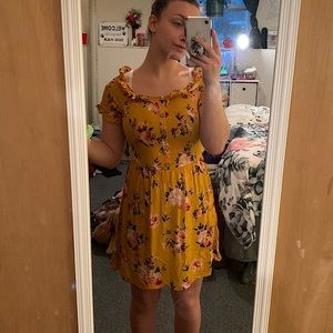 Yellow floral off the shoulder dress